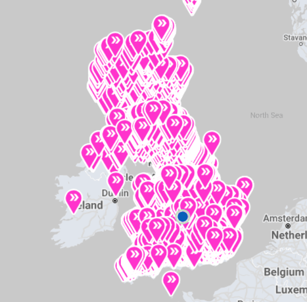 EV chargepoint coverage map showing full UK coverage